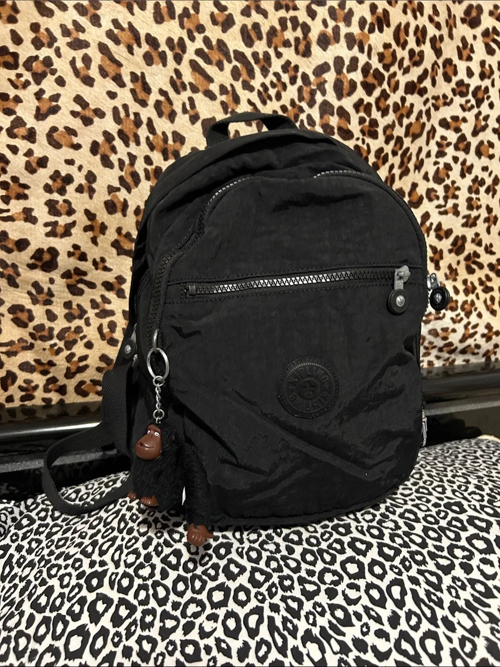 Kipling Black Nylon Mini Backpack with Monkey Charm